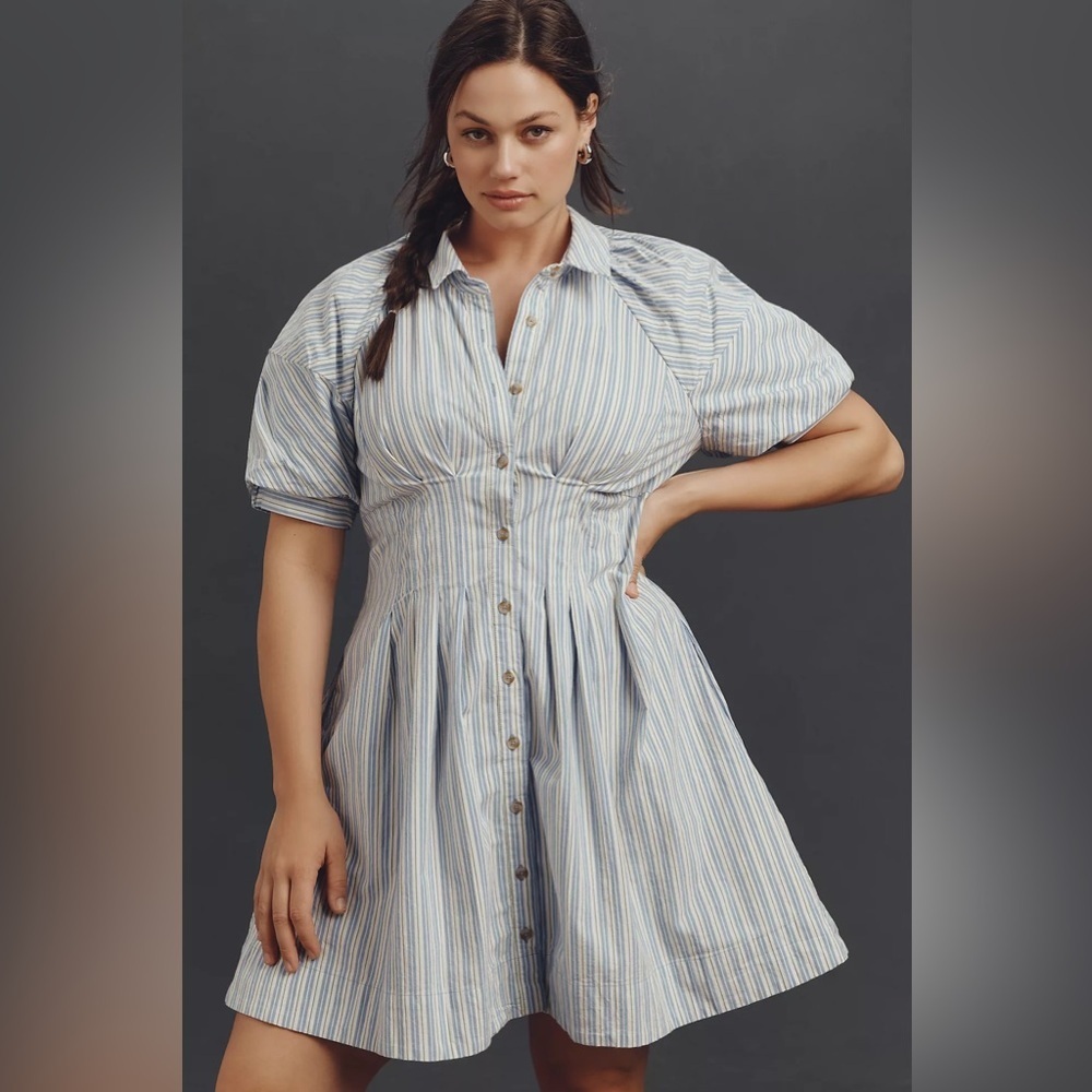 By Anthropologie Puff-Sleeve Mini Shirt Dress Size 3x NWT Brand New